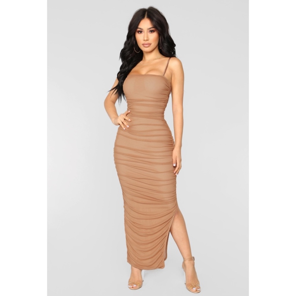 Fashion Nova Nude Mesh Dress